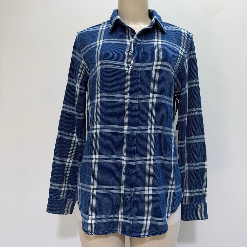 NWT Crippen Blue Flannel Plaid Button Front Shirt sz M Streetwear Gorpcore